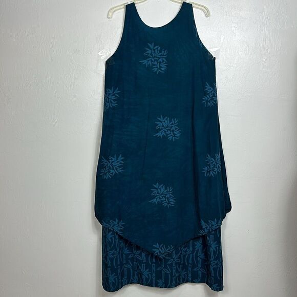 Senada Blue Sleeveless Two Tiered Bamboo Print Midi Dress Size M - Picture 3 of 7